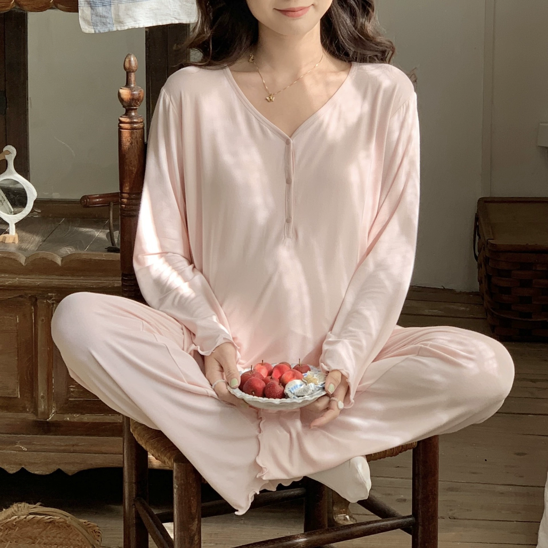 [Готовый запас 88199] Модальные пижамы для беременных, одежда для кормления, послеродовая весенне-осенняя домашняя одежда для беременных во время беременности.