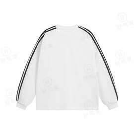 河北高品质光板 秋冬季儿童纯棉长袖200克拼色三条杆宽松落肩长袖