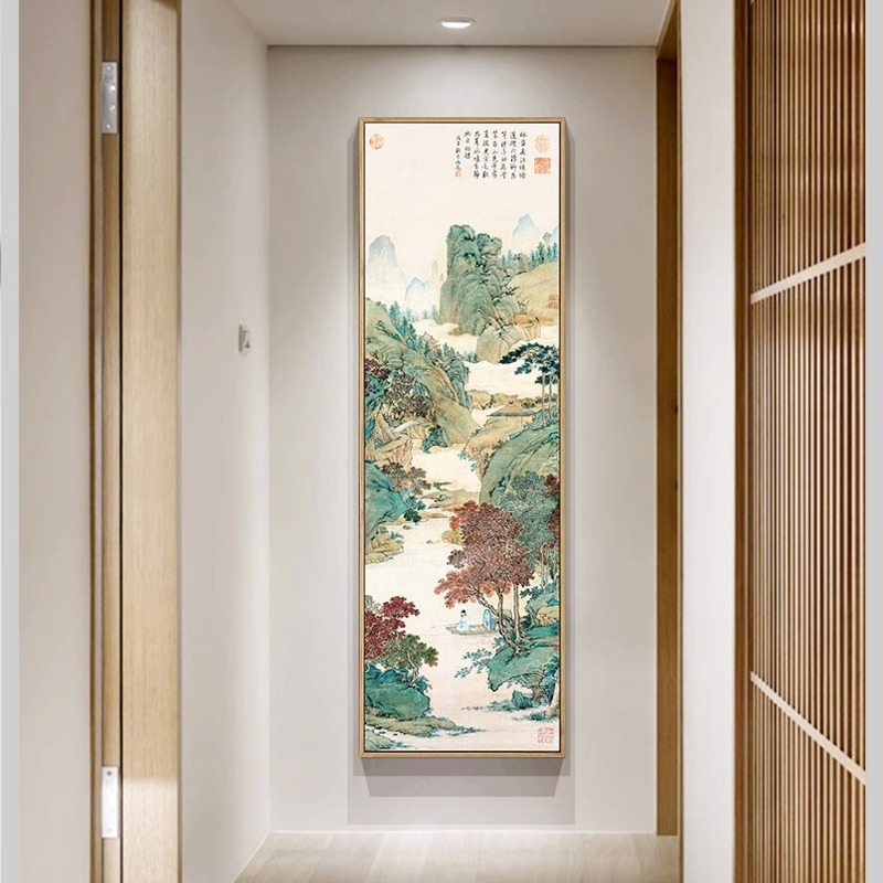 玄関縦版山水掛け画新中国式古韻装飾画古代名家山水国画茶室玄関壁画|undefined
