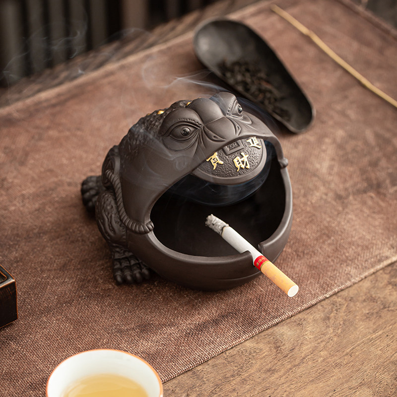 紫砂茶宠摆件精品可养烟灰缸大圣带盖防飞创意办公桌茶桌茶道配件