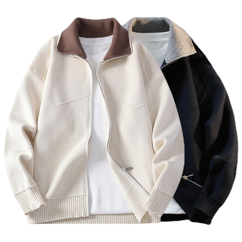 Explosiones transfronterizas europeas camisas de punto de tamaño grande suéter hombre polo camisa con la solapa cardigan chaqueta de negocios fábrica de tendencia mayorista