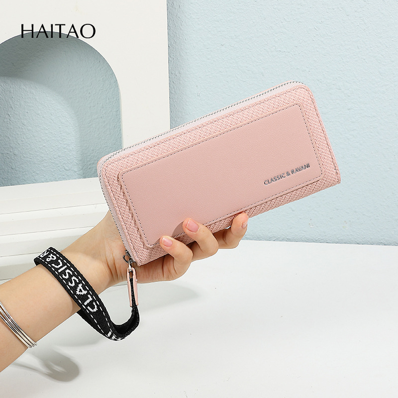 Nueva moda coreana de la billetera de mujer multifuncional de gran capacidad larga bolso de mano con pulsera multi-tarjeta