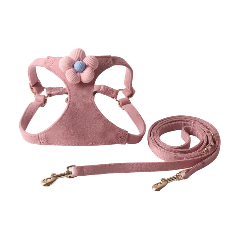 Aminger New Silk Velvet Candy Color Flower Leash Set Pet Harness Cat_voghion.com