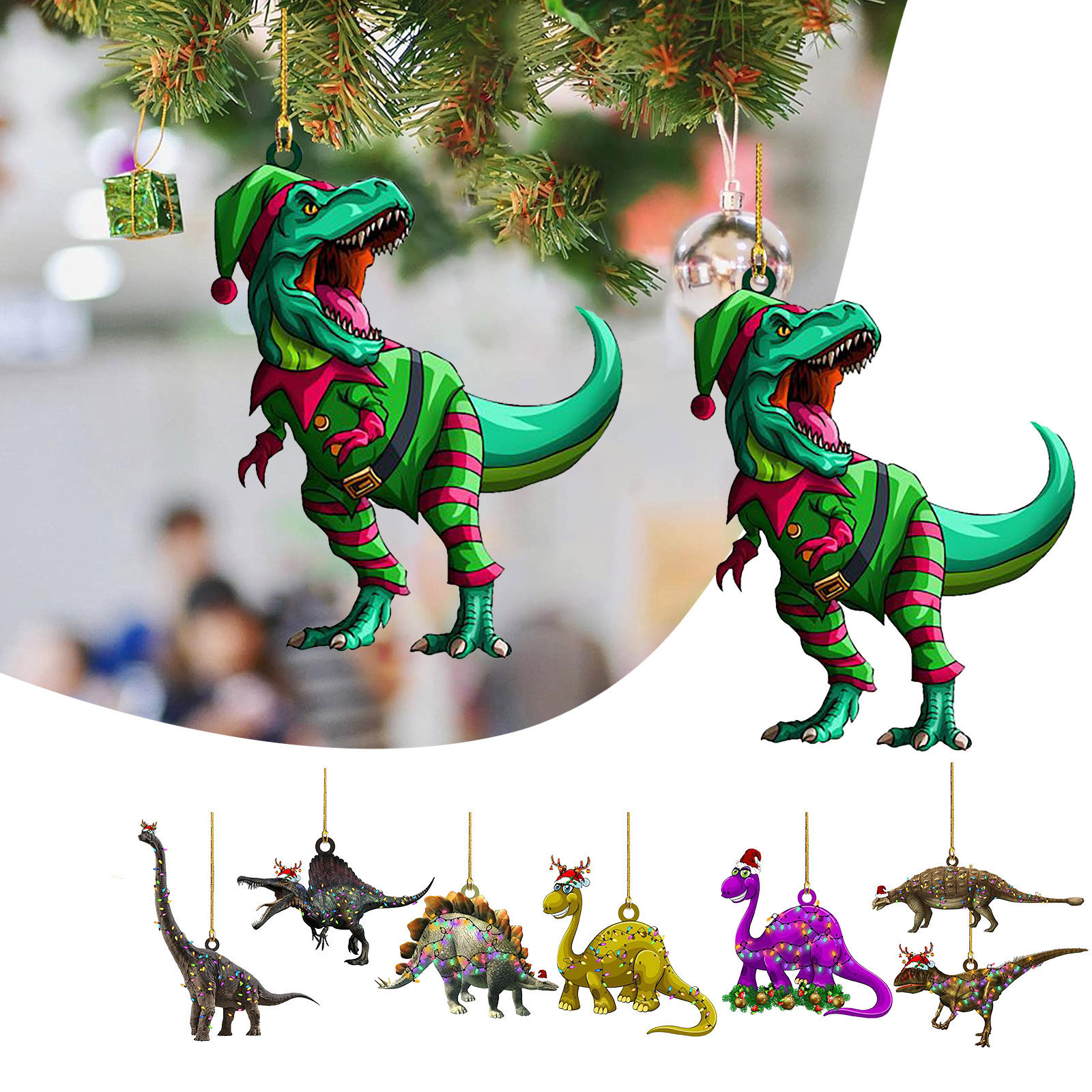 圣诞装饰圣诞树恐龙悬挂吊坠家庭圣诞圣诞树装饰派对用品礼品