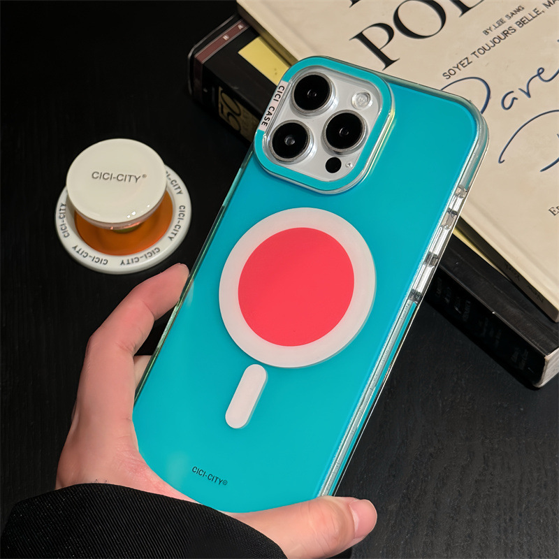 サマーマカロン オーロラ コントラストカラースタンド Apple 16Promax 磁気電話ケース 15Pro/14pro に適しています|undefined
