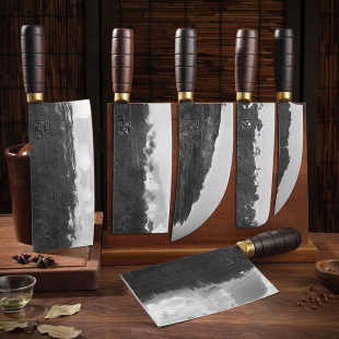 Huacai Factory Spot Hand-forged Old-fashioned Kitchen Knife Sharp Gradient Thin Chopping Knife Slicing Mulberry Knife Commercial Kitchen Knife