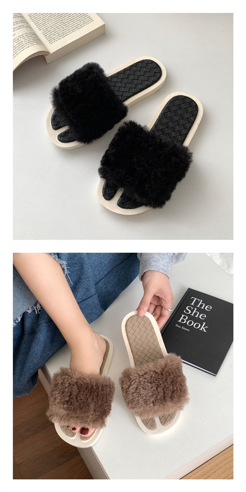 Nouvelles filles en coton décontractées à la mode, une ligne antidérapante et résistante à l'usure, pantoufles en peluche à fond plat pour_voghion.com