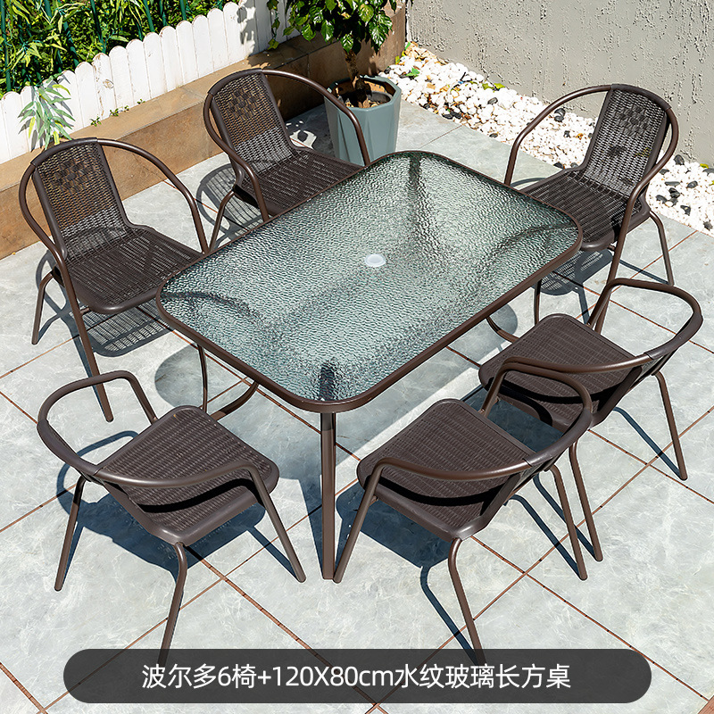 Juego de mesa y sillas de patio de hierro forjado con sillas de mimbre, para jardín