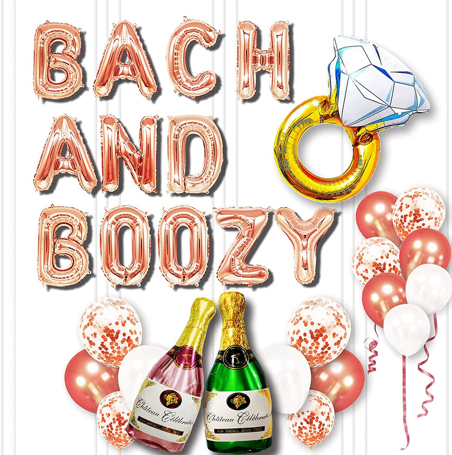 玫瑰金气球装饰钻戒大号香槟气球亮片订婚生日单身派对聚会装饰