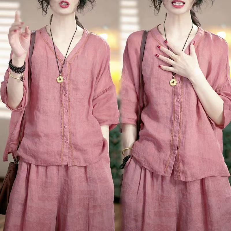 Suit Classy Accessible Luxury Fashion Age-Reducing Set Spring and Summer New Style Loose Slimming Look Versatile Top + Trousers