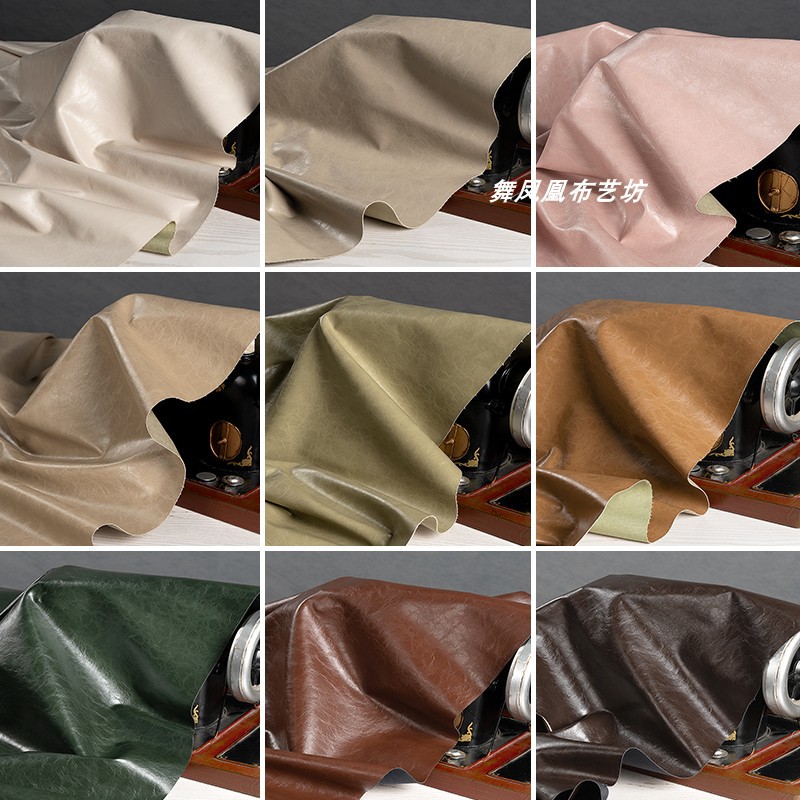 光泽油蜡皮PU皮革面料 柔软水裂纹肌理纯色现代皮衣皮裙DIY布料