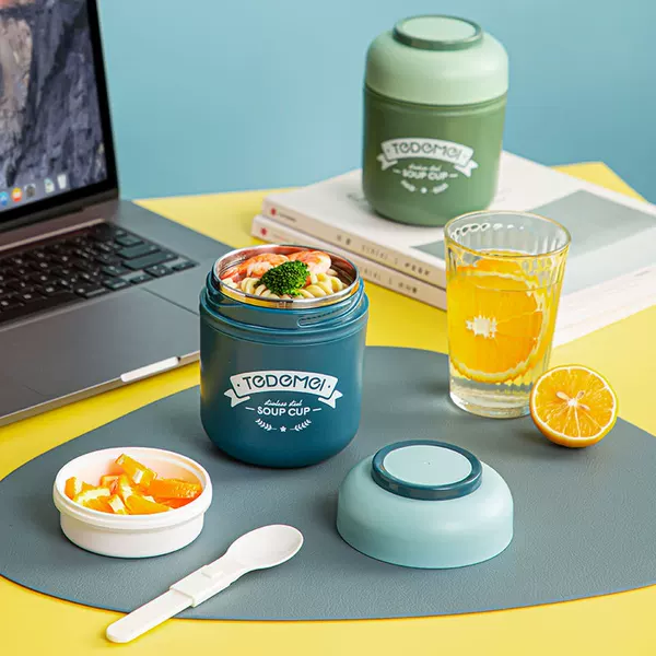 Stainless steel insulated soup cup for office workers and students, portable water cup, light luxury high-end tableware, spoon, breakfast cup