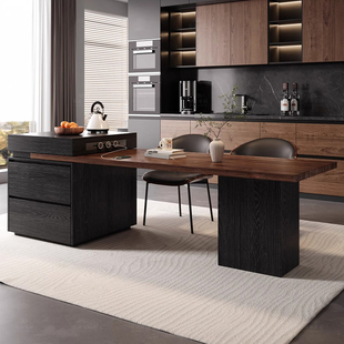 Slate Island Dining Table Integrated Household Retractable 2025 New High-End Black Walnut Guide Table
