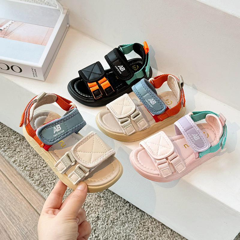 Children's Sandals 2024 Summer New Boys Casual Velcro Anti-slip Shoes Big Kids Girls Princess Beach