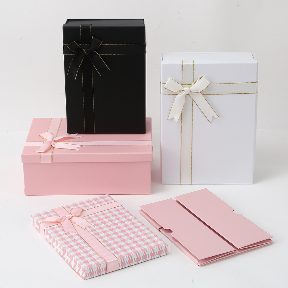 Caja de regalo plegable de una pieza, caja de regalo de vacaciones, caja de regalo de tapa, caja de regalo de arco de tapa, caja de regalo de vacaciones en stock