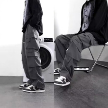 直筒工装裤男薄款多口袋裤子男夏季有铁宽松大码运动休闲直筒阔腿