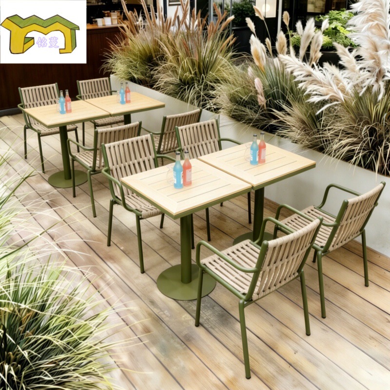 Outdoor Table and Chair Set for Courtyard, Open-Air, Trendy Rattan Chairs, Coffee Table, Suitable for Milk Tea, Coffee, Dining, Hotel Outdoor Seating