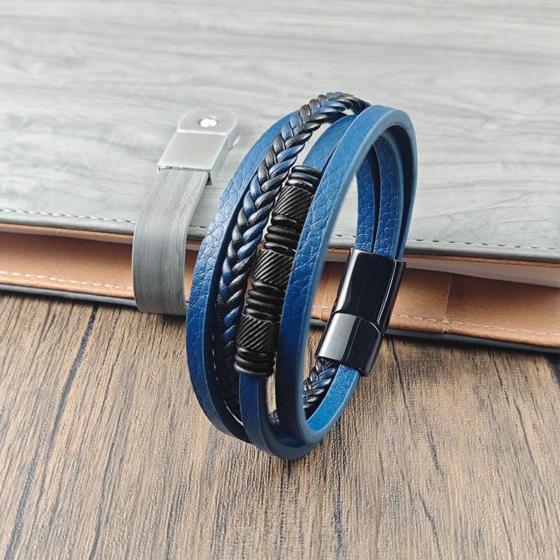 Blue woven magnetic bracelet stainless steel handmade