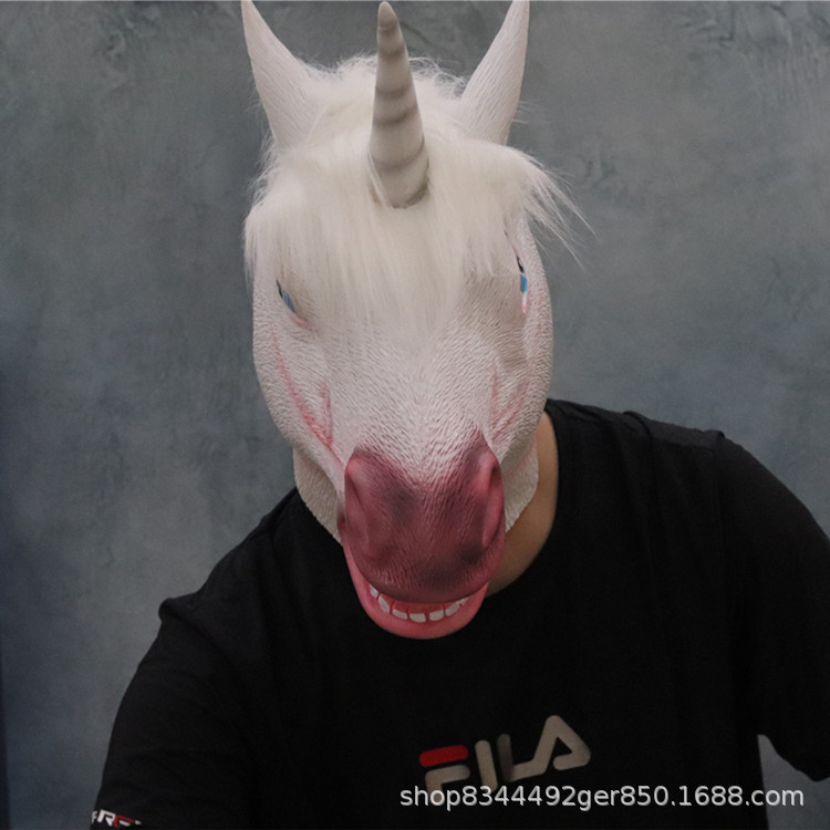 Unicornio cabeza de caballo máscara látex animal tocado bola Halloween bar TikTok accesorios rendimiento