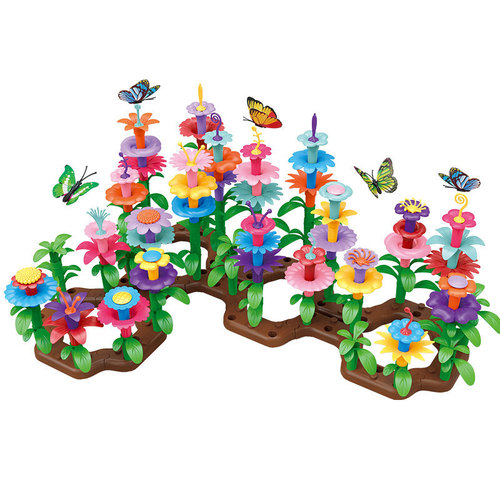 跨境儿童创意diy拼装花积木玩具百变花园插花组合男女孩手工益智