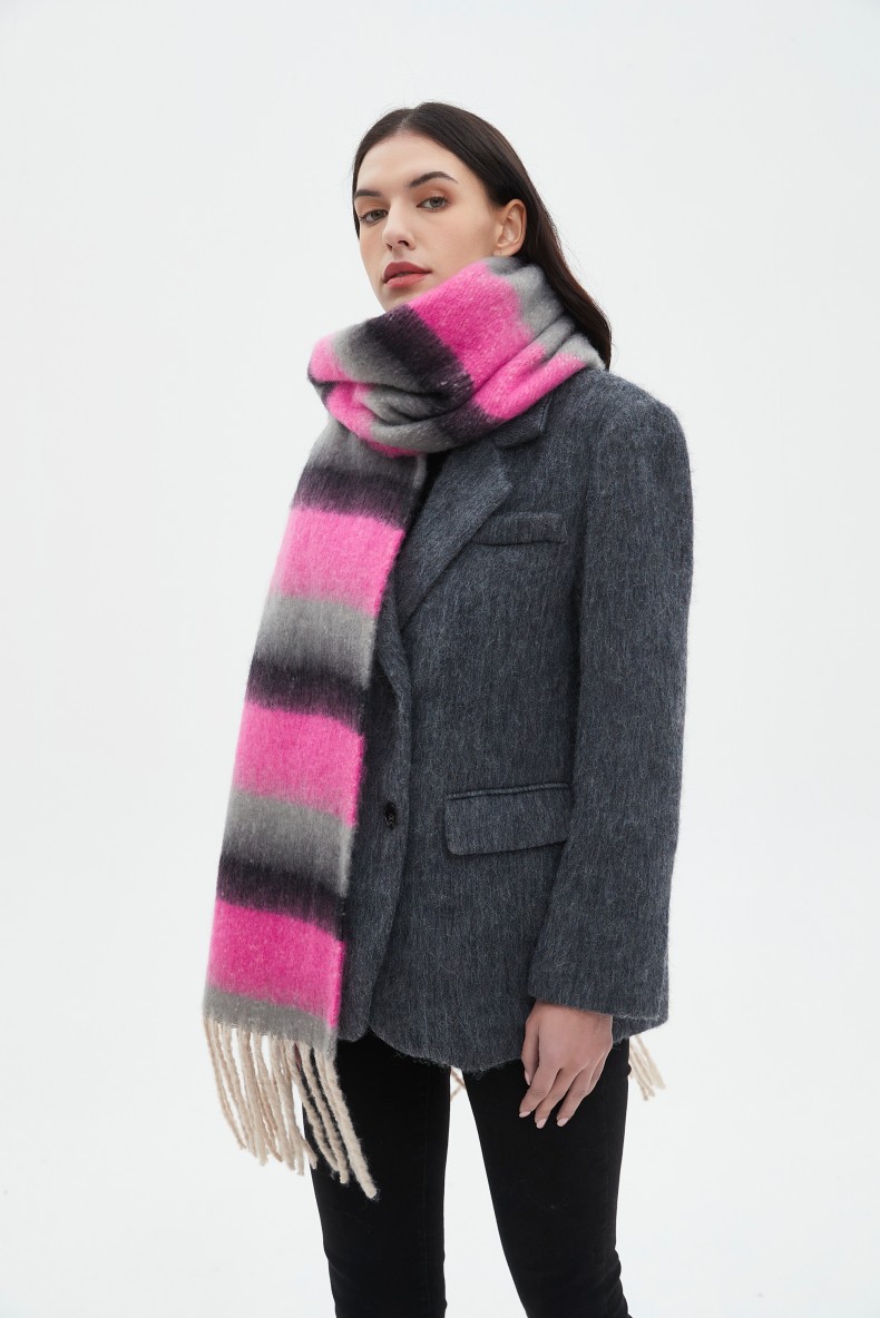770g Weight Scarf Classification Daily Occasion Polyester Material Stripe Pattern Autumn&Winter Season Women's Gender Tassel Design Casual, Simple Style Style Women's Casual Simple Style Stripe Polyester Tassel Scarf 4