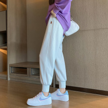 2025春装新款潮牌街头白色运动裤女潮休闲束脚拼接运动卫裤哈伦裤