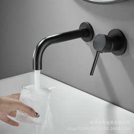 黑色暗装入墙式面盆龙头铜嵌入式洗脸盆埋墙分体式台盆冷热水龙头