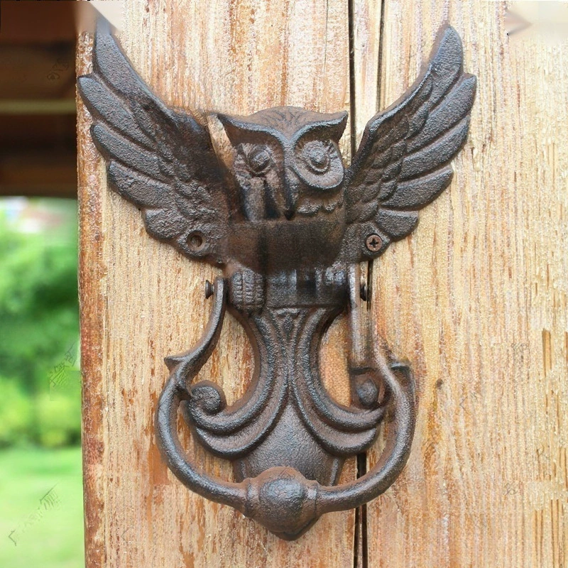 Европейско-американский промышленный стиль, чугунные поделки, ретро дверной звонок в виде совы, антикварная дверная ручка, дверная ручка во дворе
