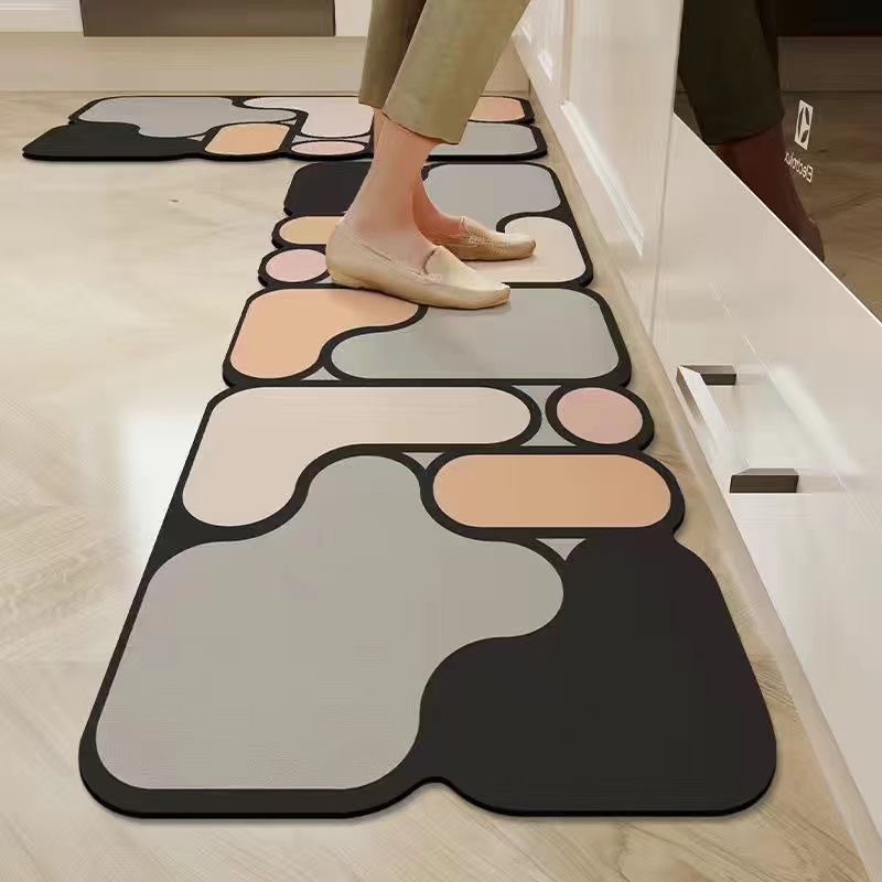 Tapis de sol de cuisine créatif en forme de puzzle, absorbant la boue de diatomées, tapis doux à séchage rapide, tapis de porte d'entrée de maison, tapis de salle de bain antidérapants_voghion.com