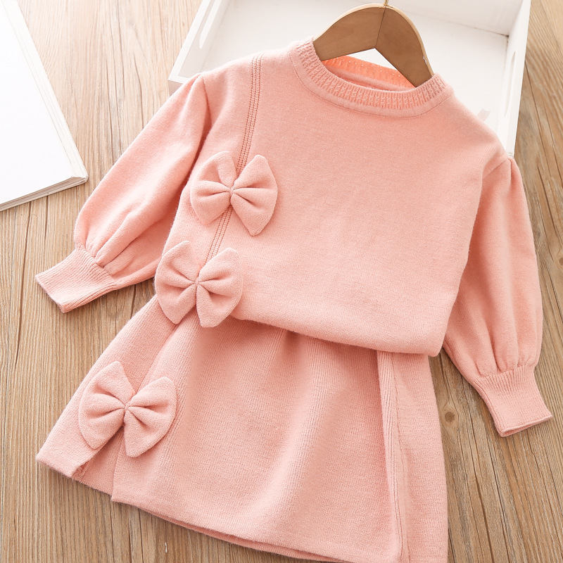 3368 Nuovo abbigliamento per ragazze Bambini Maglia Autunno Moda Due pezzi Set Gonna_voghion.com
