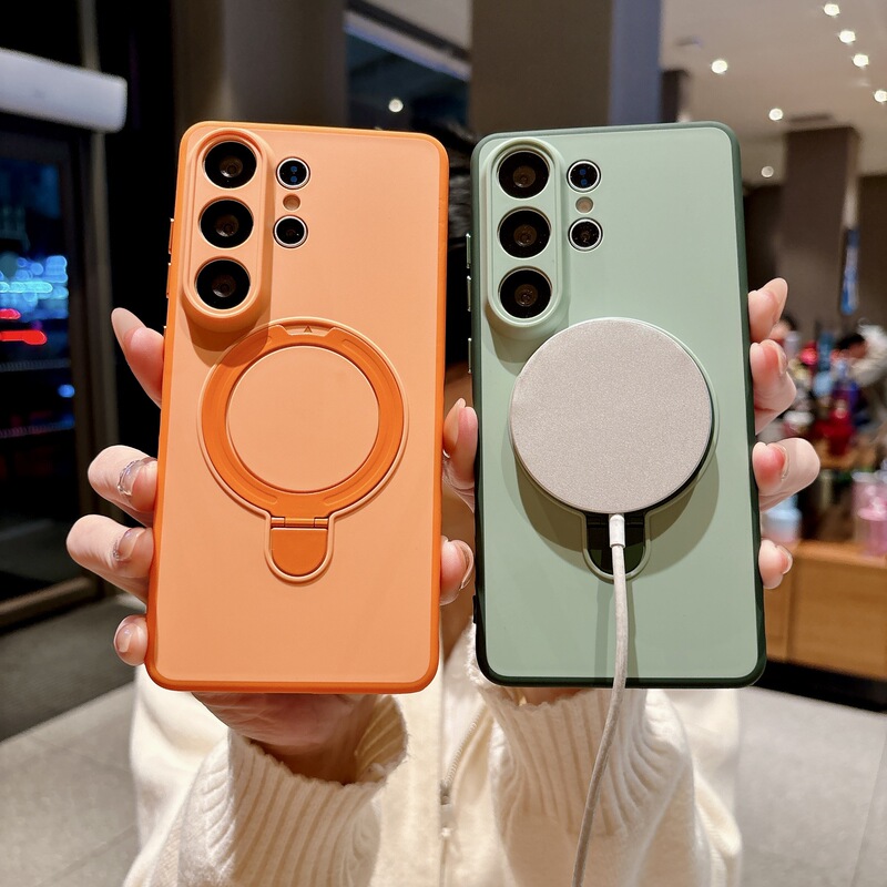 Anti-Slip Skin-Feel Magnetic Stand Suitable for Samsung S26Ultra Phone Case, Anti-Drop S25/A57 Cross-Border Protective Cover