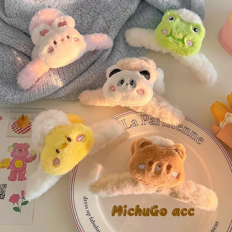 Космическая плюшевая ракушка заколка для волос, крупная заколка, акула, заколки, украшение для волос, с маленькими медведями