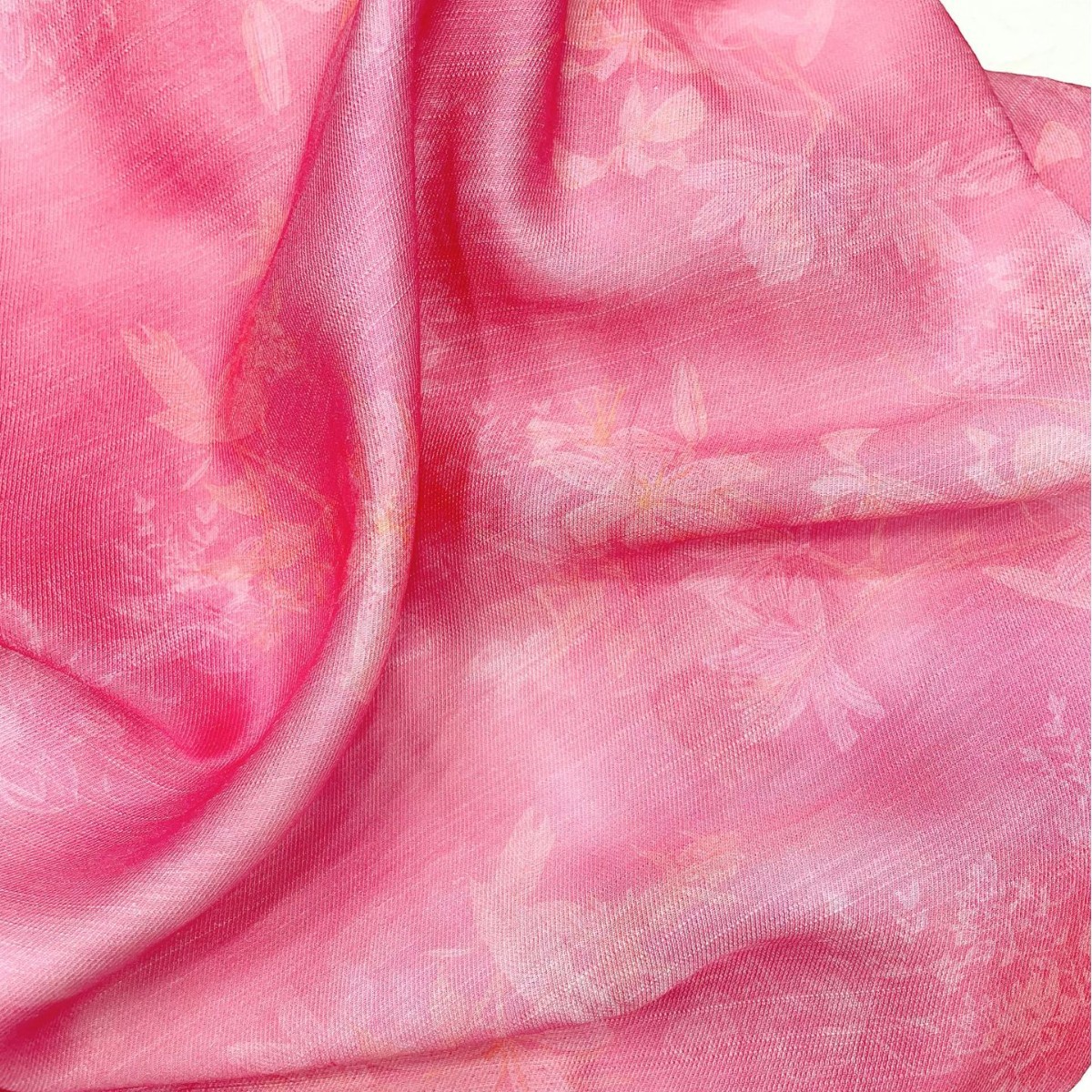 新中式玫红底晕染金花印花面料 人丝人棉竹节布幅宽150衬衫