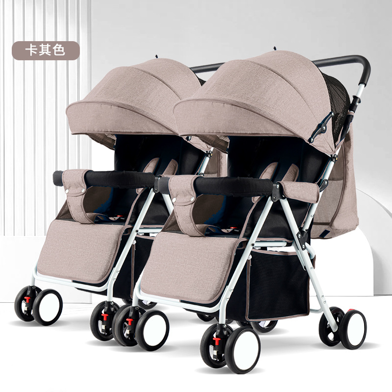 Cochecito doble con nuevo diseño, absorción de impactos bidireccional, se puede sentar y reclinarse, cochecito de bebé con vista alta, cochecito plegable