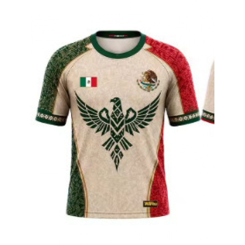 2026 Men's Mexico Flag Print Jersey Aztec Pattern Quick-Dry Breathable Football T-Shirt Comfortable T-Shirt