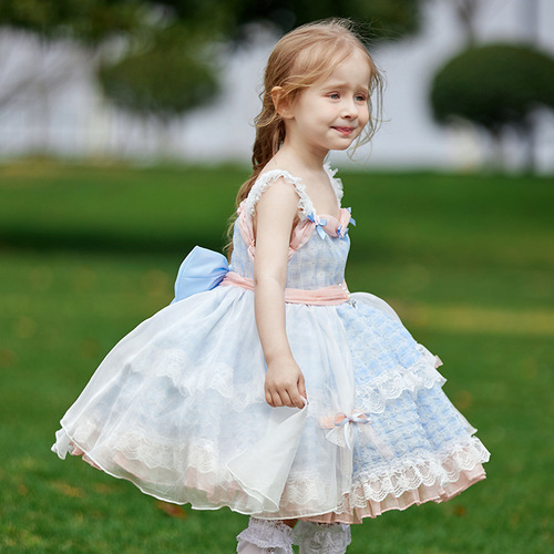 Summer 2024 New Children's High-Quality Princess Puff Dress for Girls, Lolita Style Backless Strap Dress