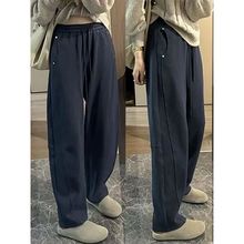 大码时尚系带直筒垂感运动卫裤胖MM女秋季新款高腰显瘦阔腿长裤女