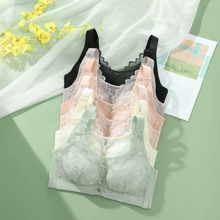 无钢圈内衣女大胸显小透气洞洞杯调整型文胸防走光抹胸薄款胸罩