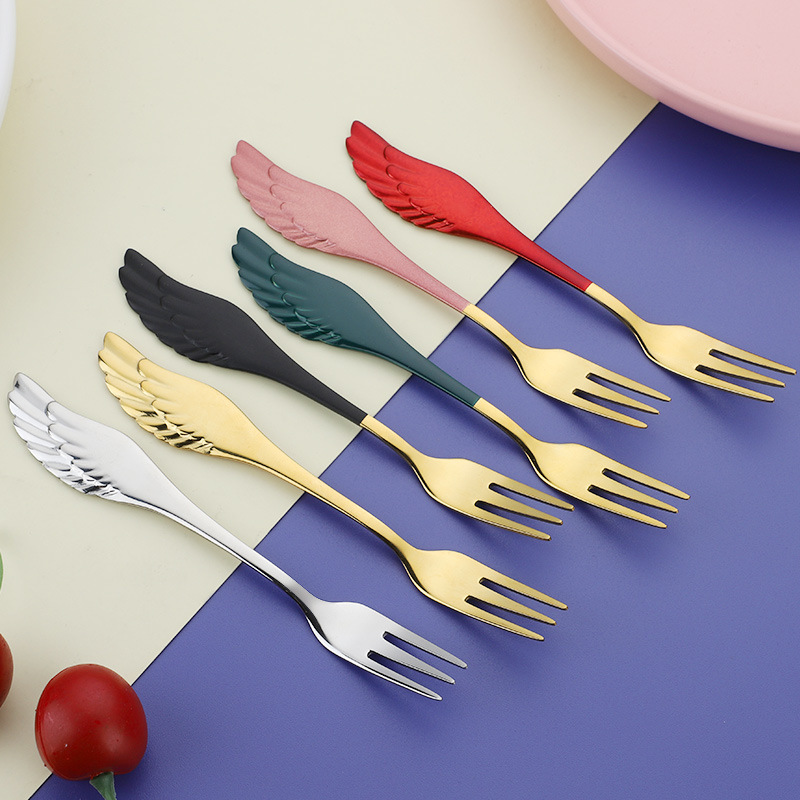 304 de acero inoxidable vajilla alas creativas mango cuchara Tenedor Restaurante Hotel postre cuchara de café logotipo imprimible