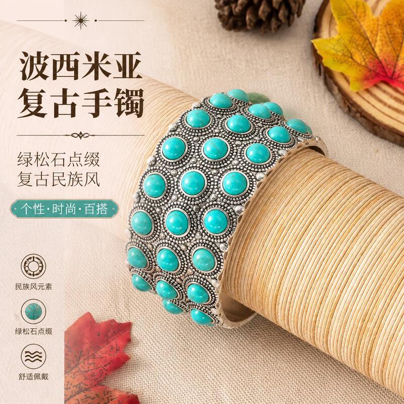 European and American new bohemian Retro iron bracelet turquoise ethnic jewelry wholesale factory