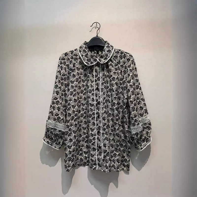 High-End French-Style Lazy Loose-Fitting Slimming Daisy Lace Blouse Shirt