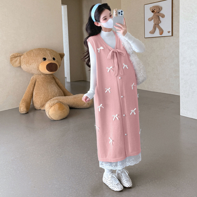 孕妇秋冬新款时尚宽松显瘦马甲连衣裙打底针织衫甜美显瘦两件套女|undefined