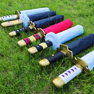 Solon Knife Umbrella Animation Three-fold Umbrella Solid Color Sunny and Rain Dual-purpose Umbrella Folding Sun Protection UV Protection Sun Protection