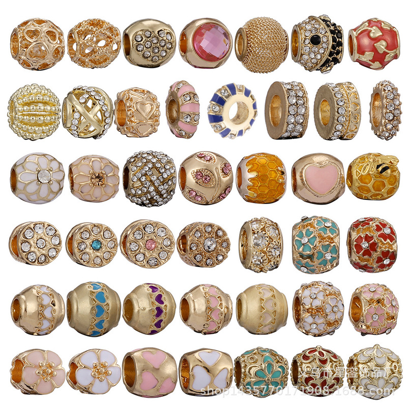 Gold round crystal beaded charm heart-shaped gossip-shaped loose beads suitable for diy bracelet alloy gold-plated accessories beads