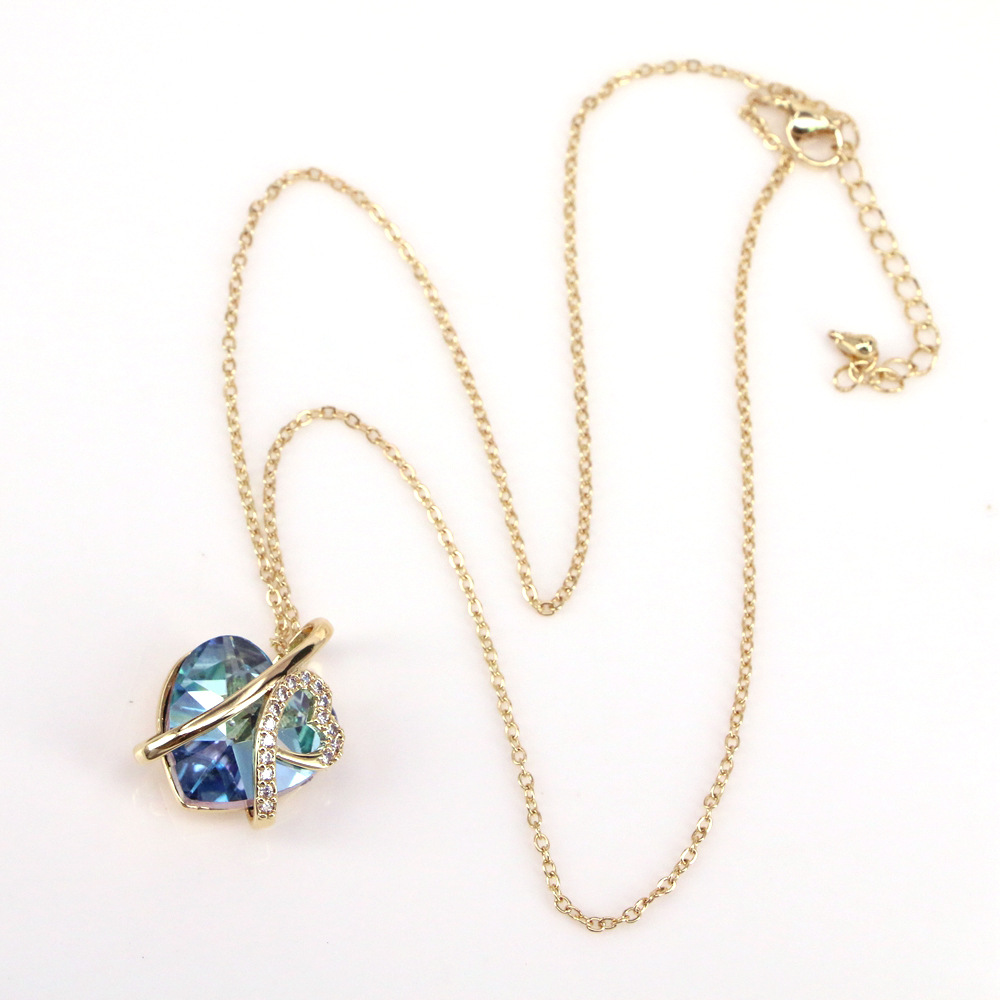 Fashion Heart Shape Copper Pendant Necklace Inlay Zircon Copper Necklaces