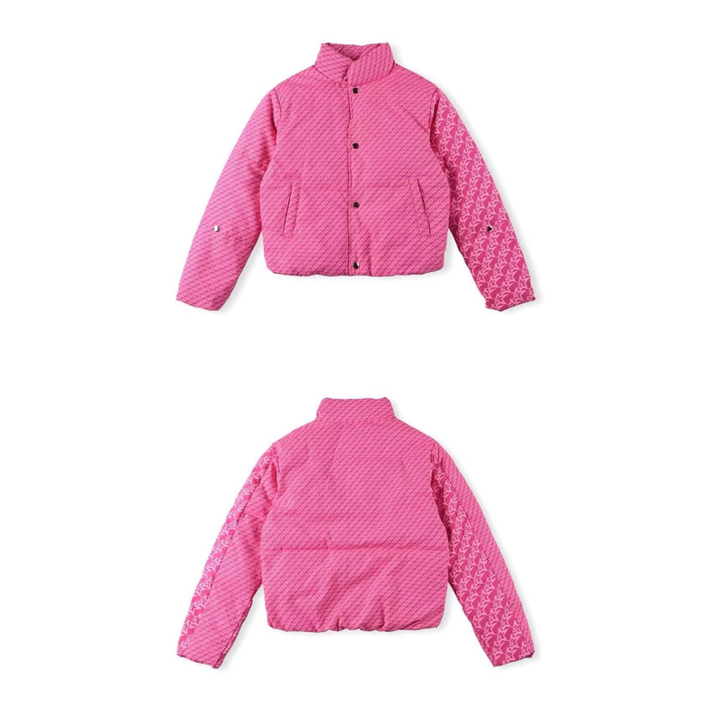 Classic Young Thug Sp5der 555 Pink Puffer Jacket Short Down Jacket Coat