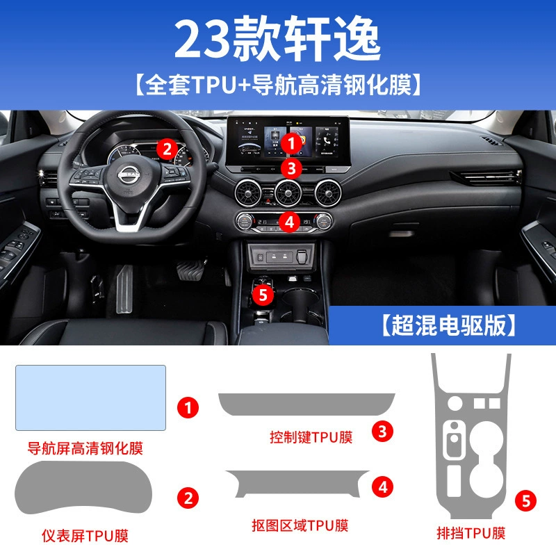 Подходит для интерьера 14-го поколения Nissan Sylphy, 23 модели пленки экрана центрального управления, версия с электроприводом, модифицированные детали, автомобильные запчасти