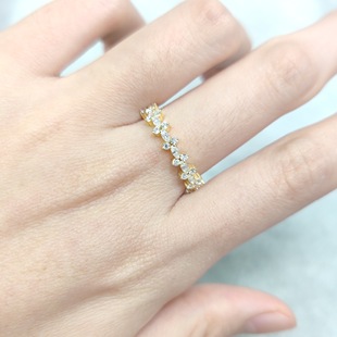 European and American Style Marquise Round Diamond Row Diamond Ring Artificially Cultivated Diamond Fashion Elegant Diamond Row Ring for Women 18K Gold