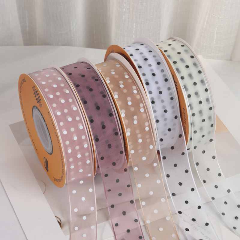 Lingchuxue Gauze Polka Dot Ribbon Flower Bouquet Bow Ribbon Tie Floral Handmade DIY Packaging Material Decoration