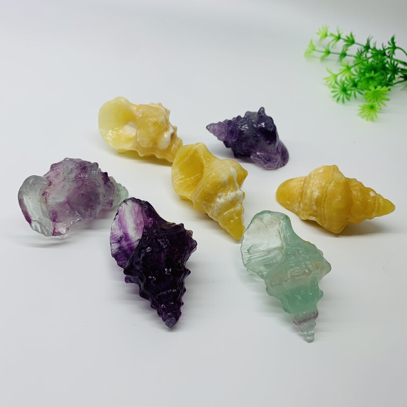 天然水晶多种材质原石雕刻海螺水晶小摆件供应 图 2